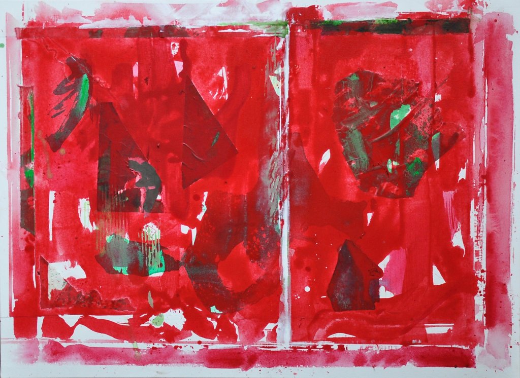 "Rouge, feuilles vertes"" 2019 Acrylique/toile 73x100cm 